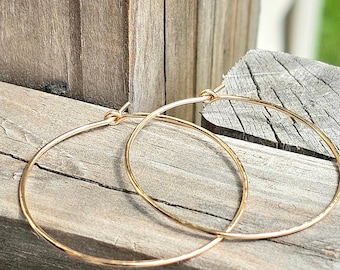 14k gold filled hoops, 1.5", 2", 2.5", 3" thin hoop earrings
