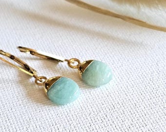 Amazonite Dangle Earrings, Gold Filled Lever Back Drop Earrings, Birthdays Gift for Her