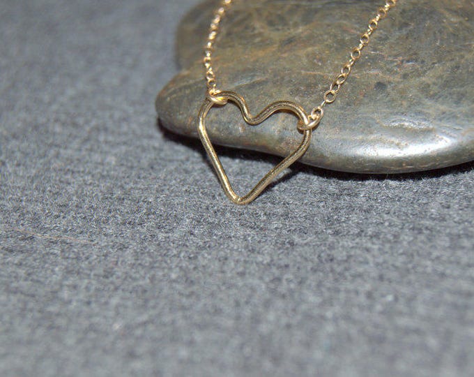 Gold Heart Necklace Wire Heart Necklace Valentines Gift for Etsy