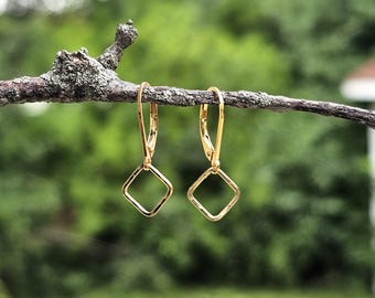 tiny gold lever back earrings, dainty dangle earrings, minimalist jewelry, gift for her