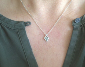 dainty celtic knot necklace, sterling silver chain, celtic triad, Irish jewelry