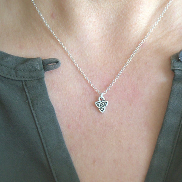 dainty celtic knot necklace, sterling silver chain, celtic triad, Irish jewelry