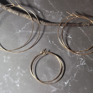 thin gold hoop earrings 14k gold filled hoops, 1.5, 2, 2.5, 3, gift for her, large hoops hammered hoop earrings nickel free image 3