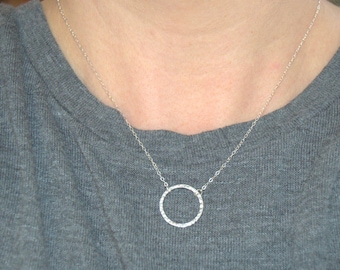 Hammered Sterling Silver Circle Necklace, Minimalist Karma Pendant