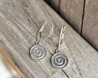 Sterling Silver Spiral Dangle Earrings: Lever Back Swirl Design