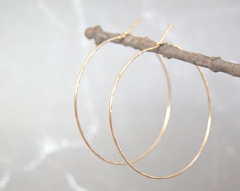 extra thin gold hoop earrings, 1", 1.5", 2", 2.5", hammered or smooth, 14K gold filled hoops, circle earrings