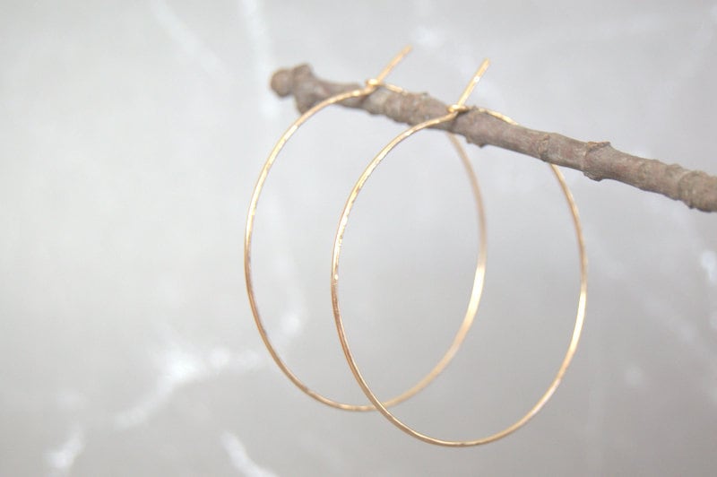 extra thin gold hoop earrings, 1", 1.5", 2", 2.5", hammered or smooth, 14K gold filled hoops, circle earrings