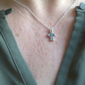 dainty silver Celtic cross necklace, sterling silver chain, Irish jewelry