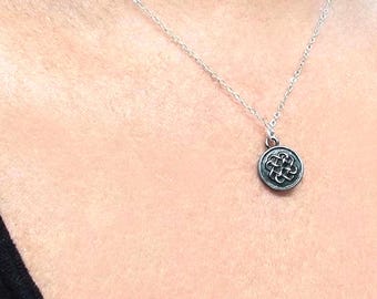 Dainty Celtic Knot Necklace • Silver Round Infinity Pendant • Minimalist Protection Charm Jewelry • Irish Heritage Gift for Her