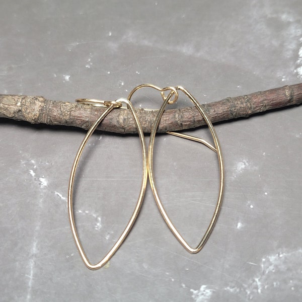 Gold Teardrop Earrings,  Dangle Gold Marquise Earrings, Minimalist Gold Filled Jewelry