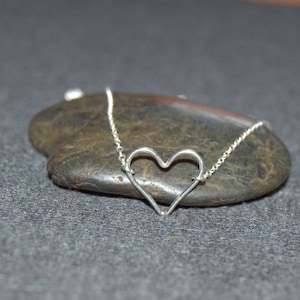 silver open heart necklace, sterling silver dainty necklace, small heart necklace, gift for her