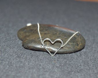 silver open heart necklace, sterling silver dainty necklace, small heart necklace, gift for her