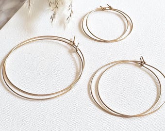 Minimalist Gold Hoop Earrings, 18 gauge Thin Hammered Hoops, 14k Gold Filled Lightweight Hoop Earrings, Birthday Gift for Her