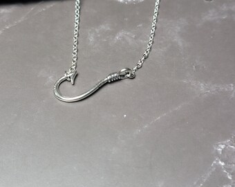 Sterling Silver Fish Hook Necklace - Elegant Nautical Jewelry Gift - Unique Nautical Necklace - Sideways Fish Hook Pendant - Fishing Gift