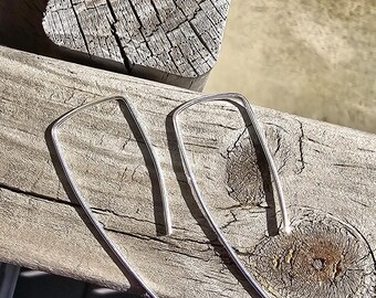 Sterling Silver Threader Earrings, Minimalist Wire Threaders, Geometric U Shape Arc Dangles, Modern Dainty Ear Threads, Gift for Her