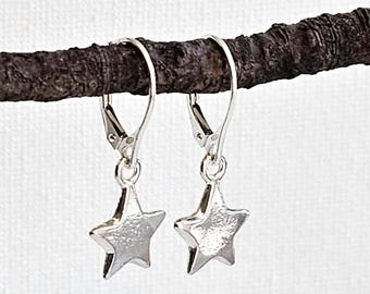 Lever back star earrings, sterling silver dangle star earrings, leverback earrings, celestial jewelry, minimal earrings