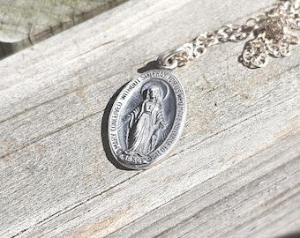 Sterling Silver Miraculous Medal Necklace, Virgin Mary Necklace, Catholic Jewelry Gift