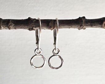 Tiny Sterling Silver Lever Back Hoop Earrings, Dainty Circle Drop Earrings, Geometric Jewelry, Gift For Wife