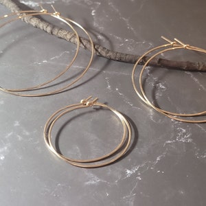 thin gold hoop earrings 14k gold filled hoops, 1.5, 2, 2.5, 3, gift for her, large hoops hammered hoop earrings nickel free image 5