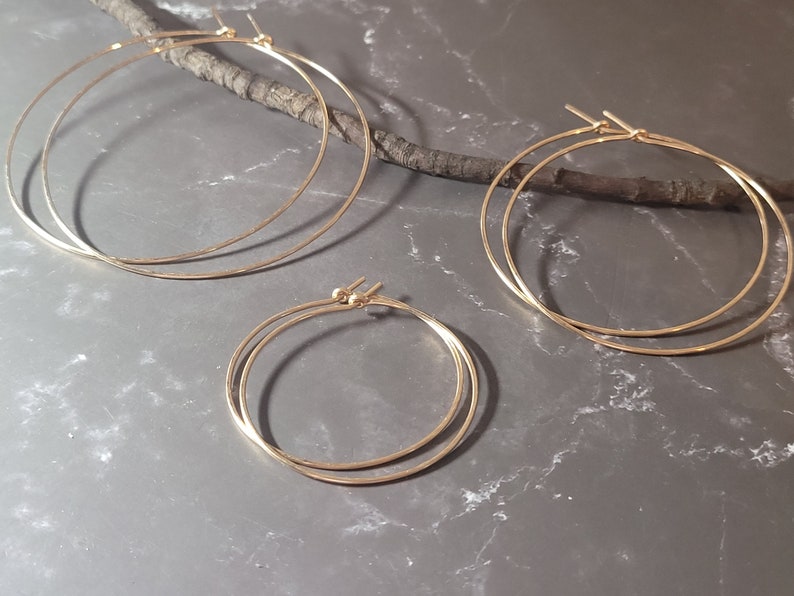 thin gold hoop earrings 14k gold filled hoops, 1.5, 2, 2.5, 3, gift for her, large hoops hammered hoop earrings nickel free image 5