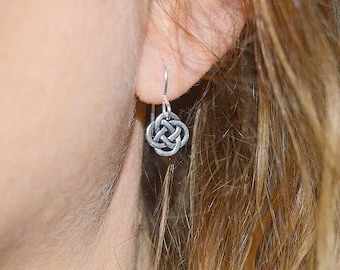 Sterling Silver Celtic Knot Dangle Earrings, Irish Jewelry, Pewter Pendant