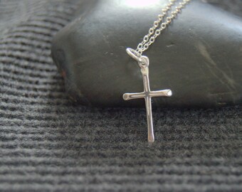 sterling silver cross necklace, minimalist necklace, first communion, confirmation gift, religious jewelry, catholic gift