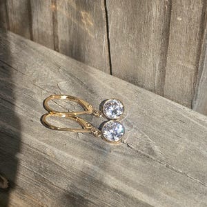 Gold Filled Cubic Zirconia Dangle Earrings: Round CZ Lever Backs