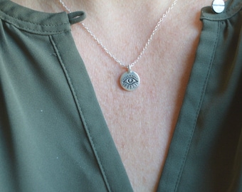Sterling Silver Evil Eye Necklace, Protective Amulet