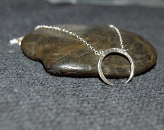 Hammered Sterling Silver Crescent Moon Necklace, Celestial Jewelry