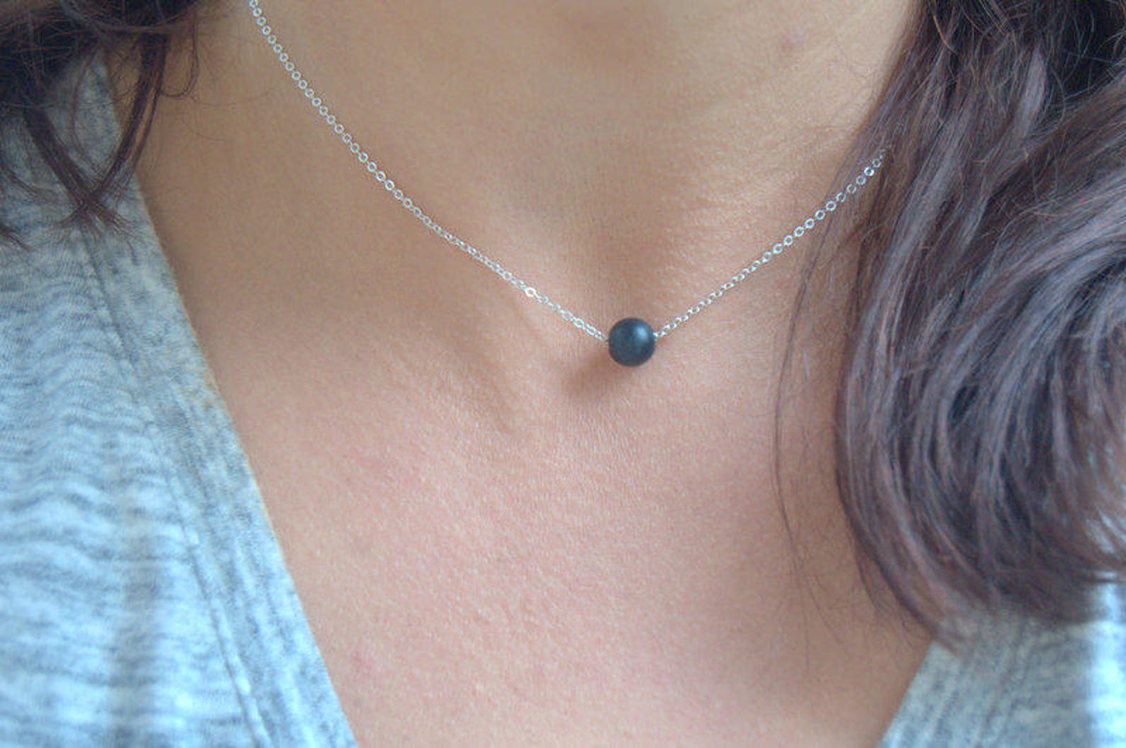 Matte Black Onyx Necklace Black Bead Necklace Tiny Gemstone | Etsy