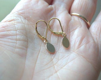 tiny gold teardrop earrings, gold filled lever back minimal earrings, simple dainty earrings, gift for mom