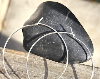 thin silver classic hoop earrings, sterling silver hoops, lightweight small to large hoops, gift for her