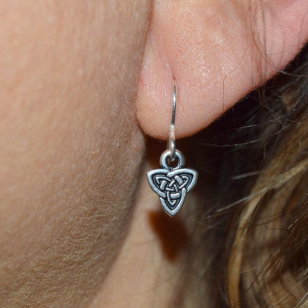 tiny celtic knot earrings with sterling silver ear wires, celtic triad, Irish jewelry