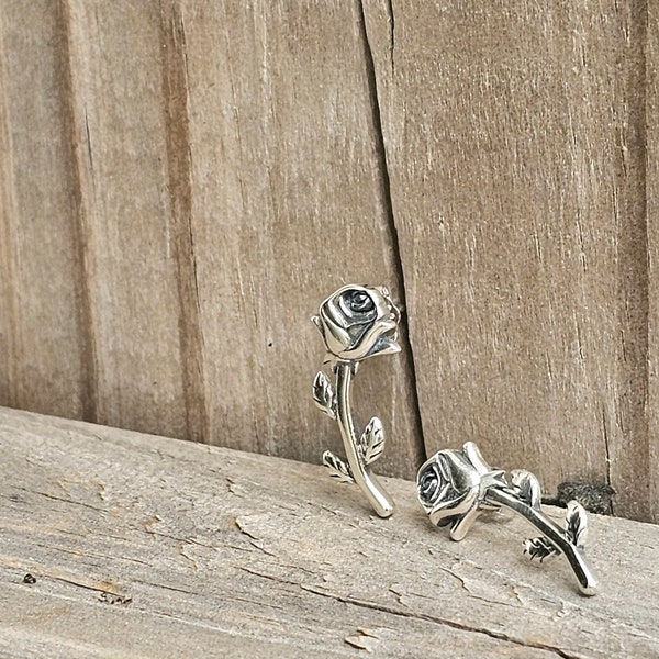 rose flower stud earrings, sterling silver everyday studs