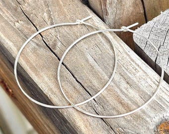 Sterling Silver Hoop Earrings, Small to Large Lightweight Thin Hoops, 1" 1.5" 2", 2.5", 3"