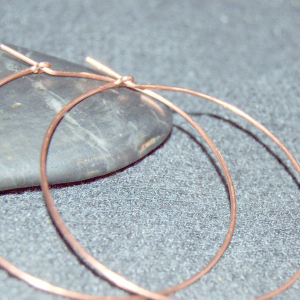 copper hoop earrings, 1.5", 2", 2.5", 2.75", 3", thin copper hoops, large medium small, lightly hammered