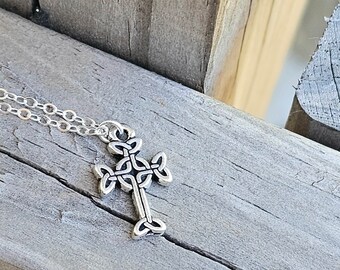 Collar de cruz celta de plata, cadena de plata esterlina, joyería irlandesa