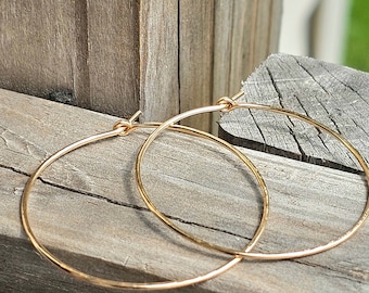 gold hoops, small to large thin hoop earrings 14k gold filled, hammered or smooth