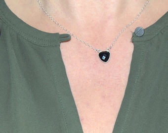 small black onyx necklace, sterling silver chain, small gemstone necklace, natural stone necklace, black and silver jewelry