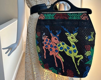 Vintage Bambi Beaded Drawstring Purse