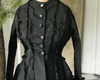 1860s Victorian silk bodice  jacket with beautiful silk Passementerie