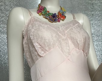 1970s Pink romantic sheer slip dress
