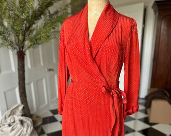 1940s Red house coat wrap dress