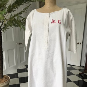 1800s antique French  hemp linen smock dress  monogram ML