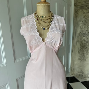 1970s baby pink long slip dress