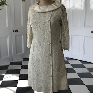 1960s silk satin and corded lace wedding dress  cocktail  dress