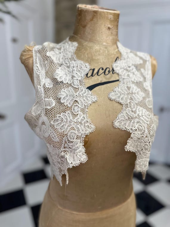 Antique Silk Maltese Lace Shirt Front - Handmade - Pi… - Gem