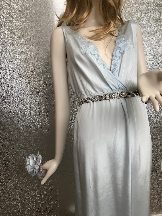 Sexy 1980s long slip dress in pale blue - image 1