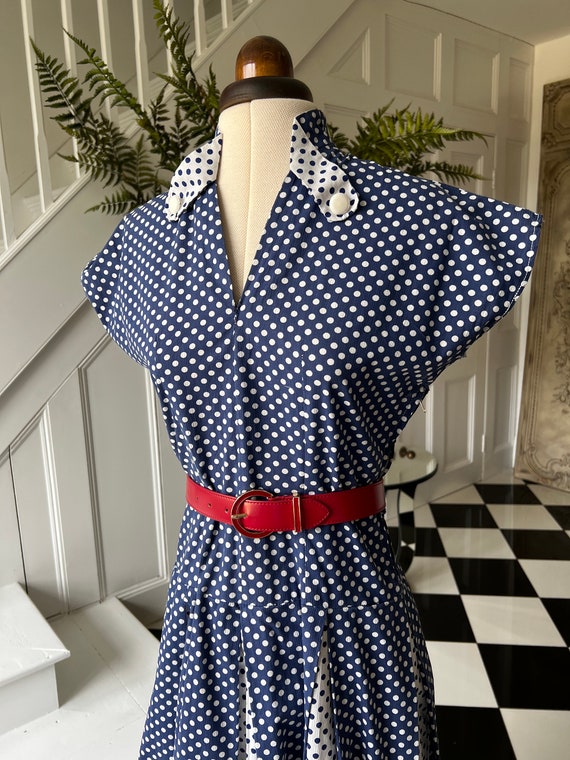 1940s 50s white and navy polka dot dress - image 5