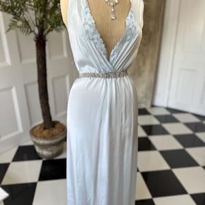 Sexy 1980s long slip dress in pale blue